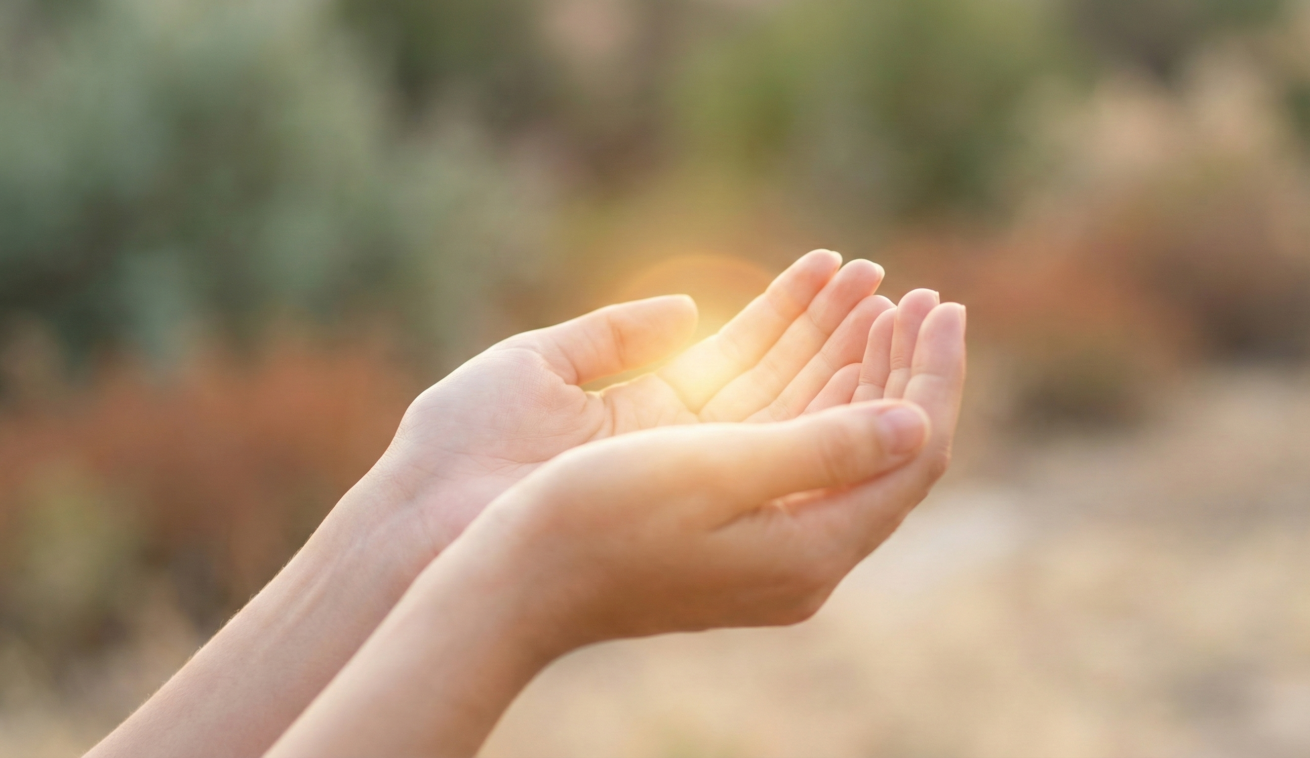 Manos sosteniendo una luz cálida, símbolo de apoyo terapéutico